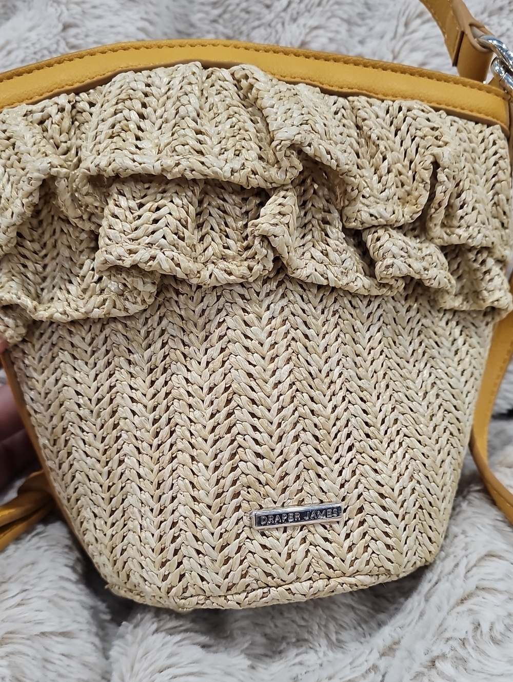 Draper James Cream Straw Crossbody with Yellow Trim